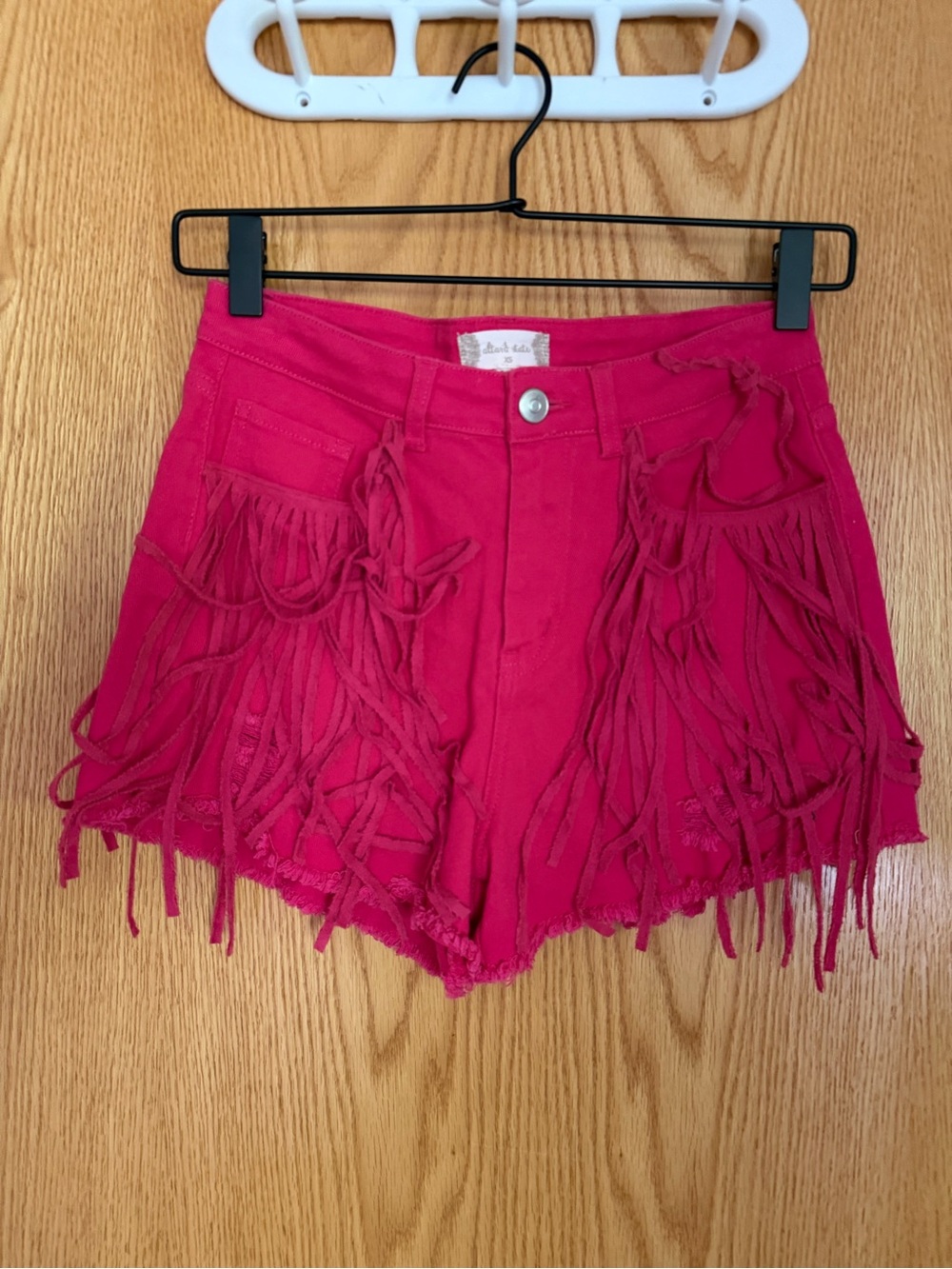 Altar'd State Hot Pink Fringe High-Rise Jean Shorts - Picture 2 of 7